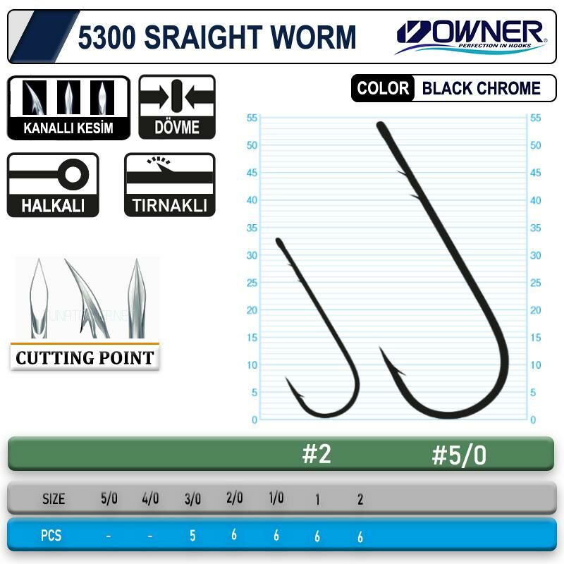 Owner 5300 Straight Shank Black Chrome İğne No:2